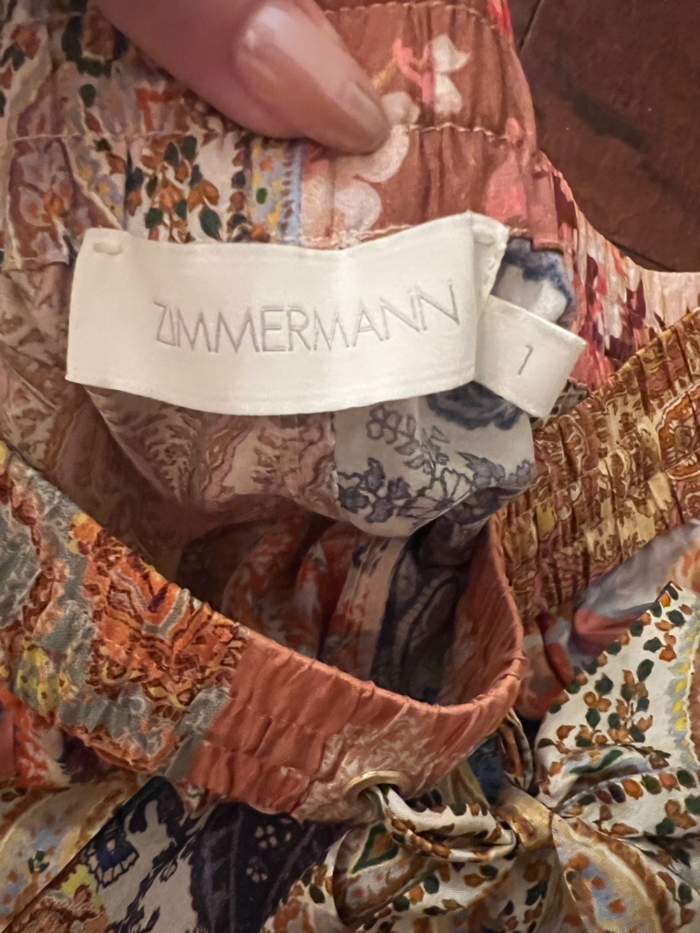 😮ZIMMERMANN Flowy 100% Silk “Devi” Pants - Patchwork Print - Size 1 - Picture 8 of 10